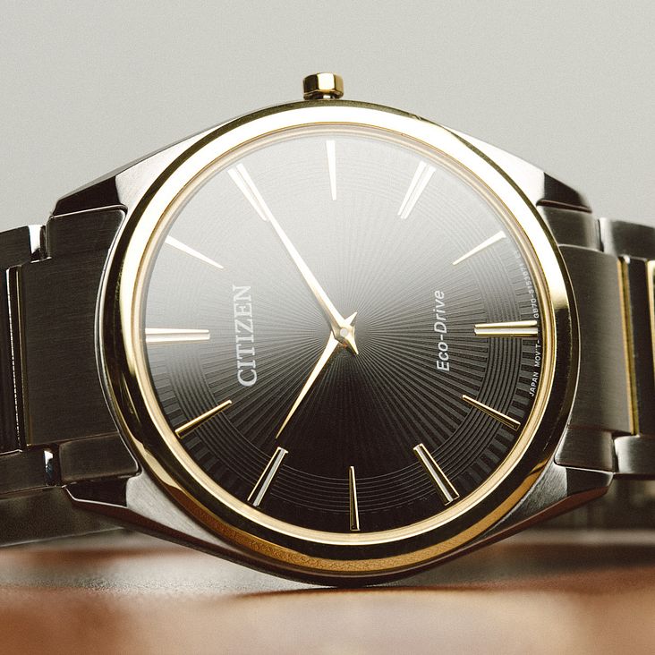 Stiletto - Men's Eco-Drive Black Dial Two-Tone Gold Watch | CITIZEN Stiletto - Men's Eco-Drive Black Dial Two-Tone Gold Watch | CITIZEN